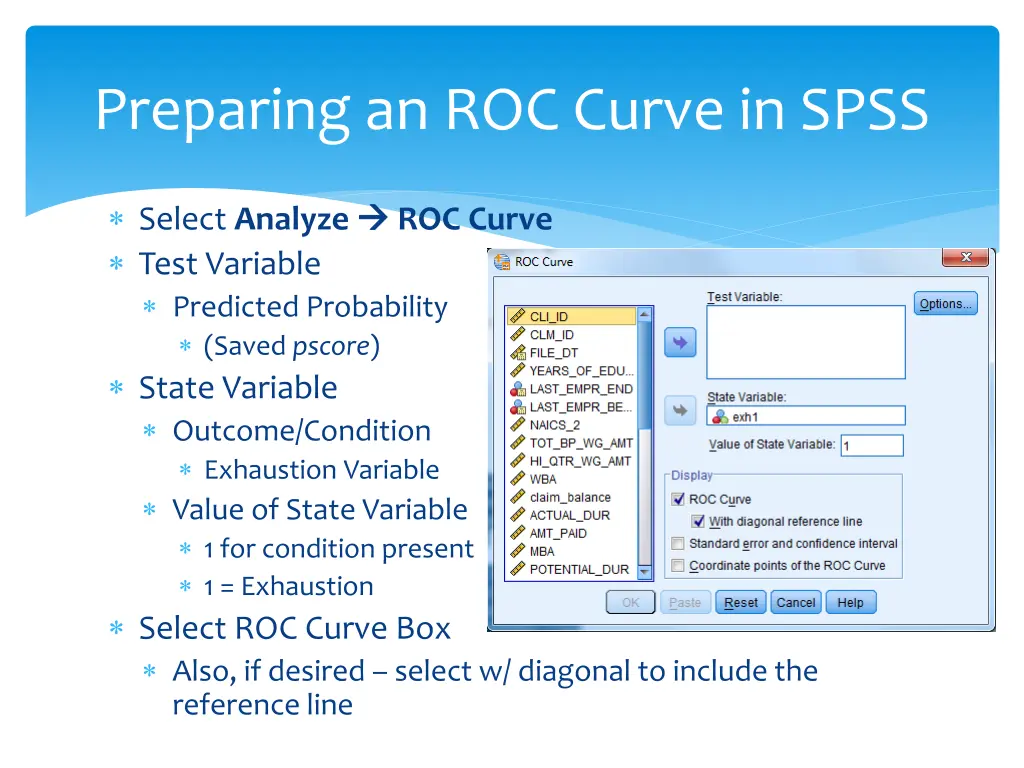 preparing an roc curve in spss