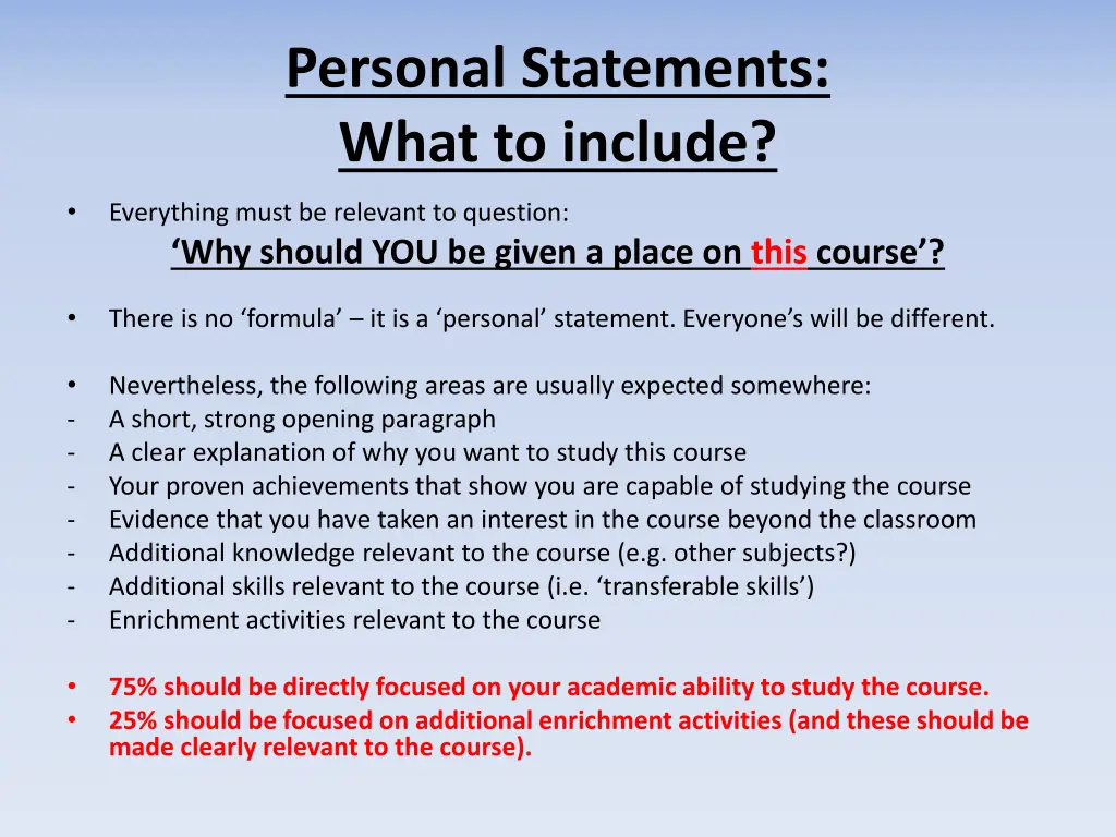 personal statements what to include