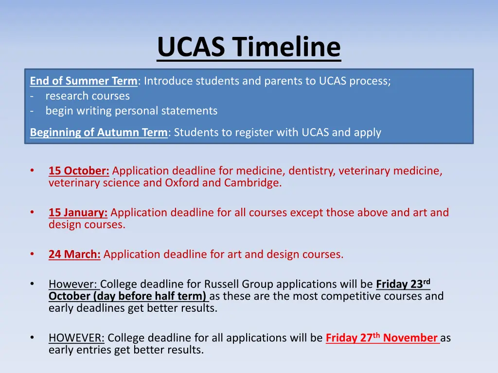 ucas timeline