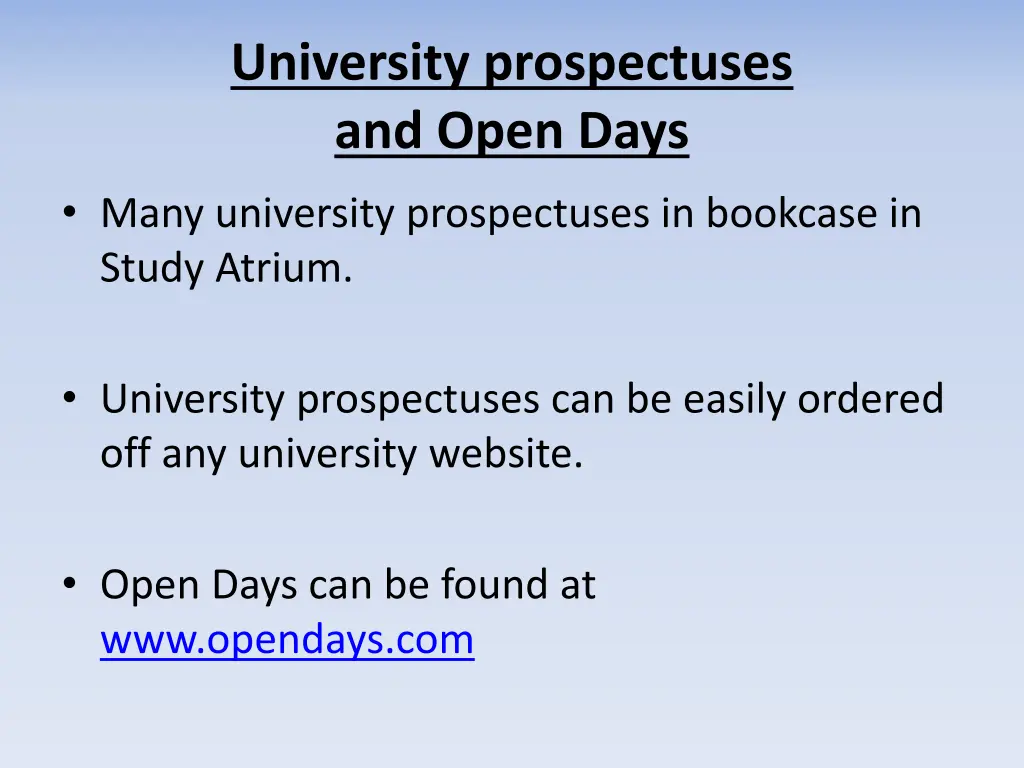 university prospectuses and open days