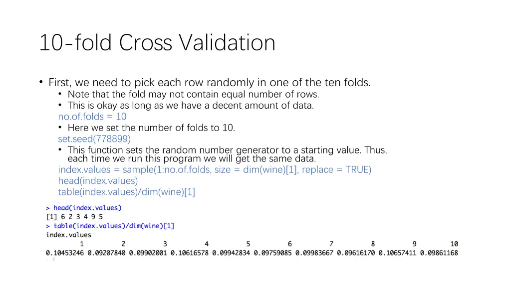 10 fold cross validation