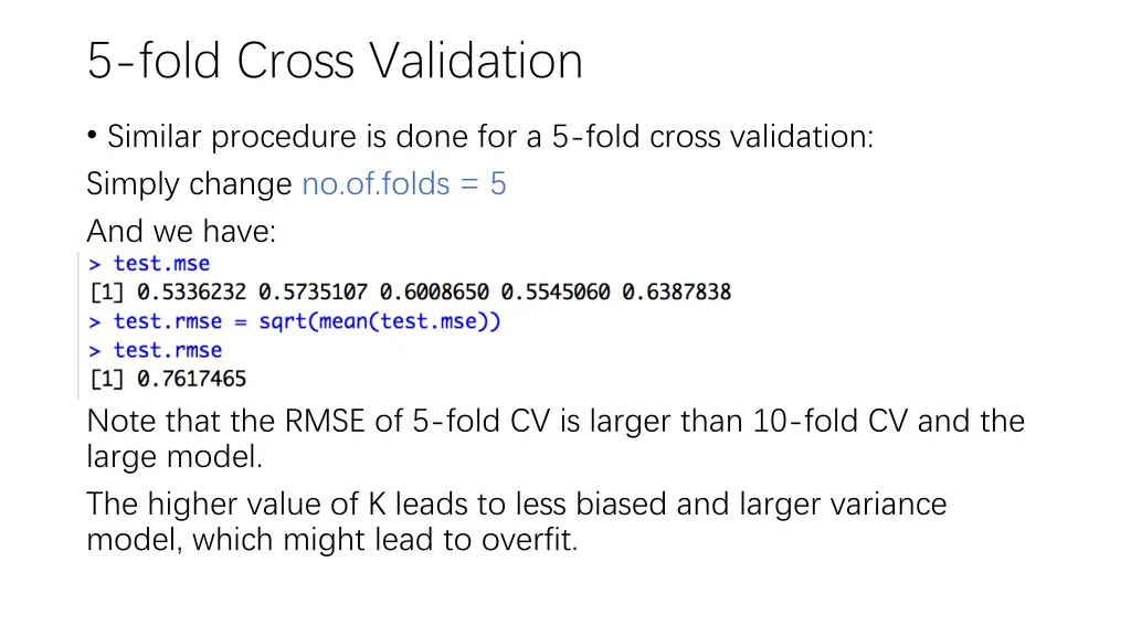 5 fold cross validation