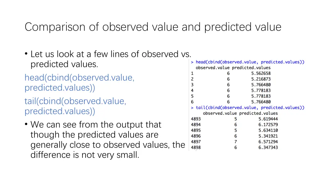 comparison of observed value and predicted value