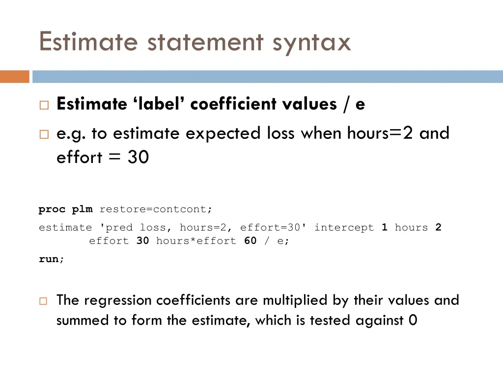 estimate statement syntax