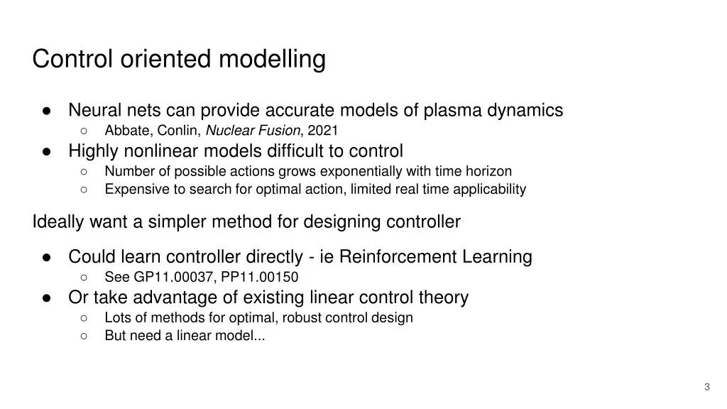 control oriented modelling