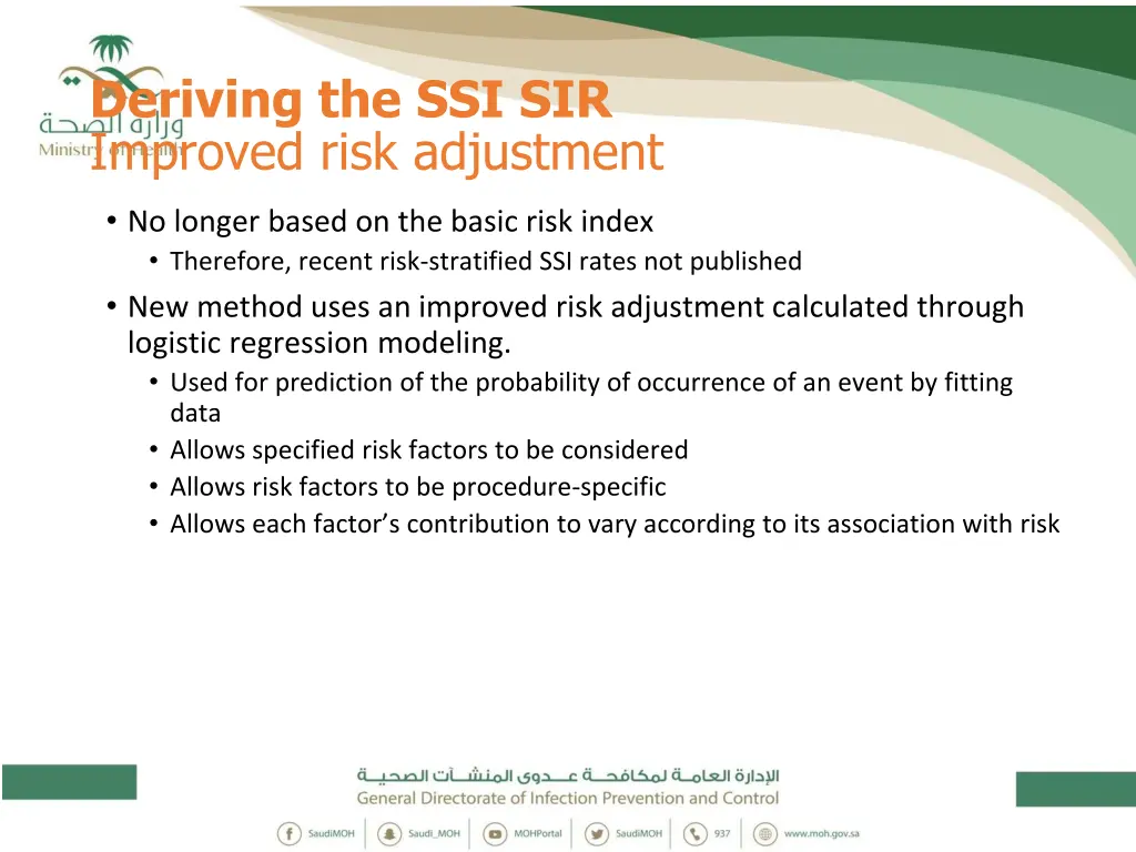 deriving the ssi sir improved risk adjustment