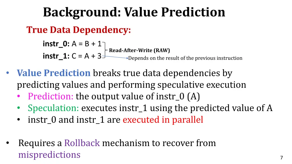 background value prediction true data dependency