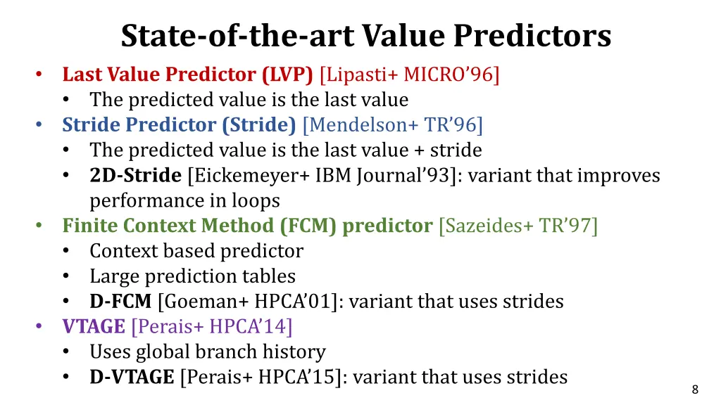 state of the art value predictors last value