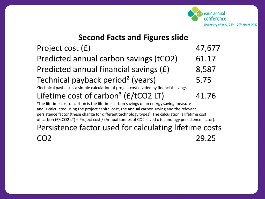 second facts and figures slide project cost