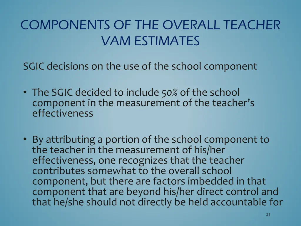 components of the overall teacher vam estimates 1