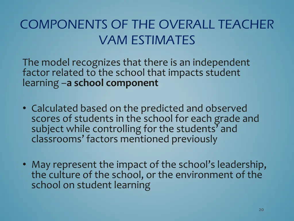 components of the overall teacher vam estimates