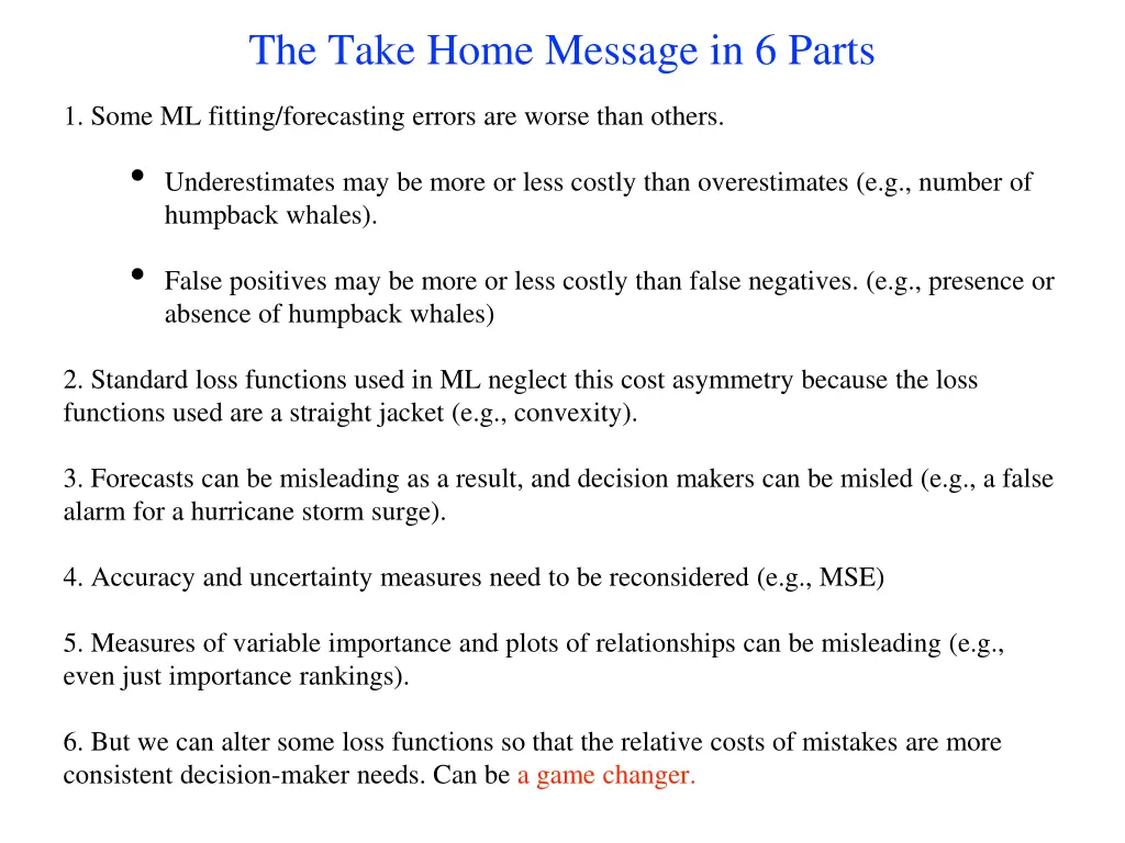 the take home message in 6 parts