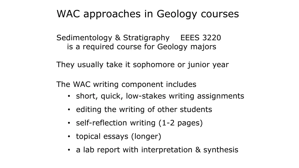 wac approaches in geology courses