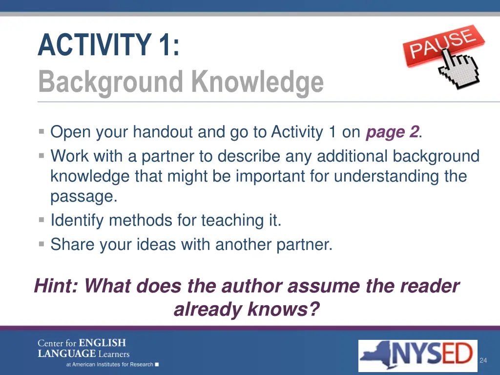 activity 1 background knowledge