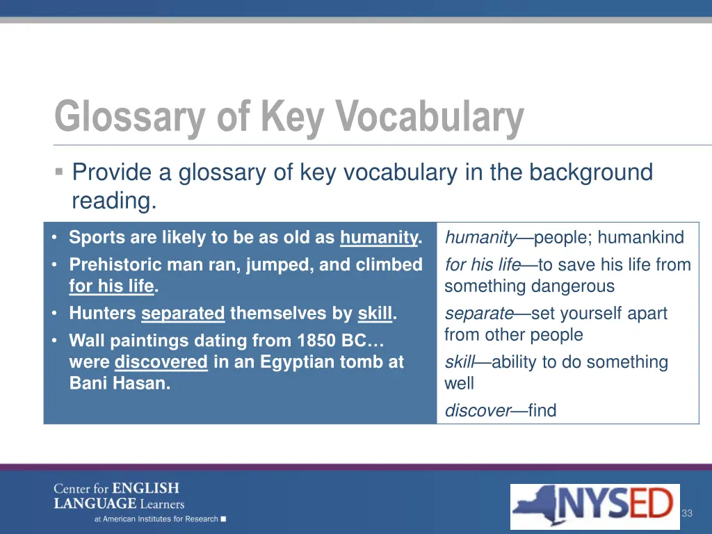 glossary of key vocabulary