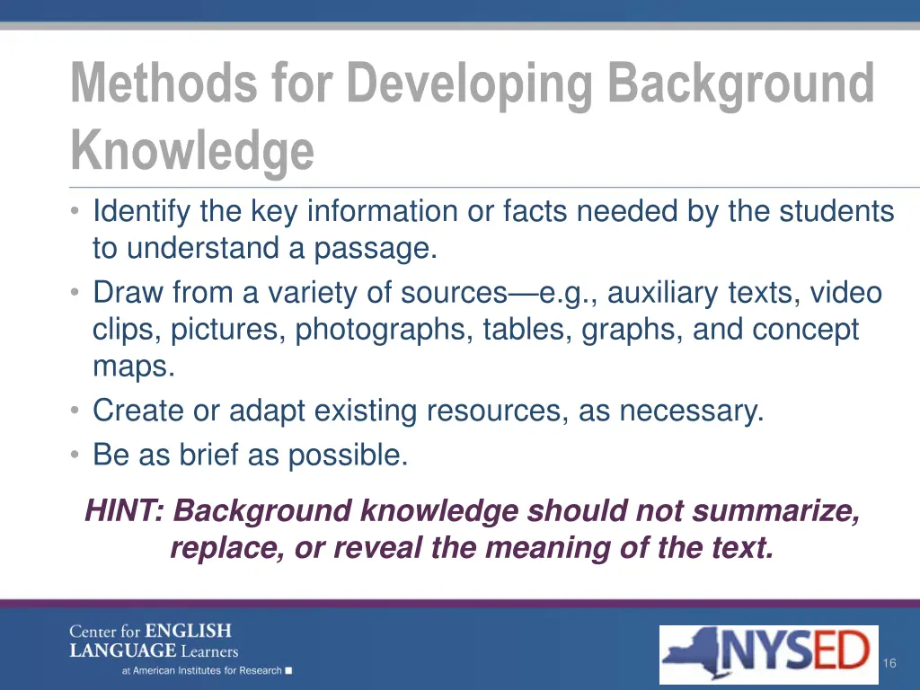 methods for developing background knowledge 1