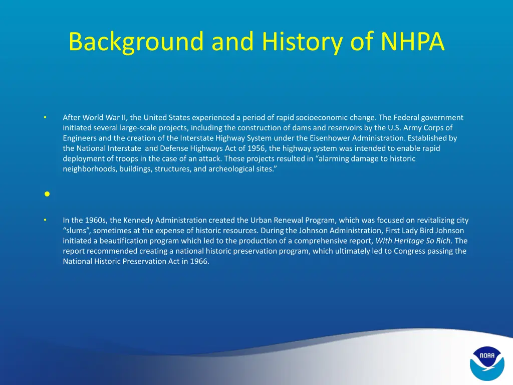 background and history of nhpa