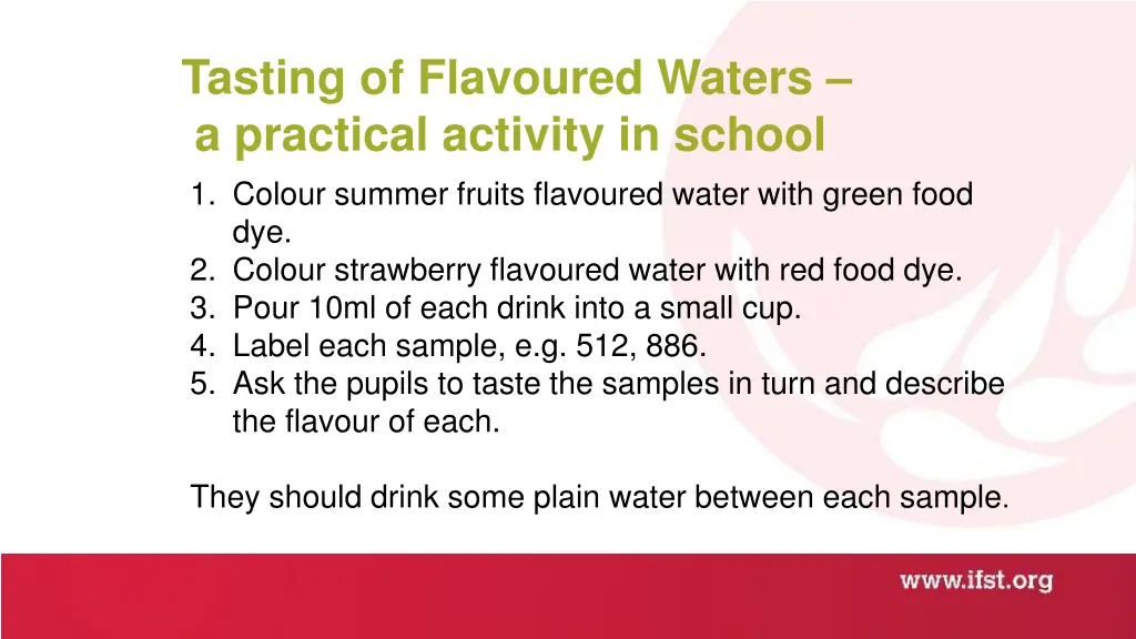 tasting of flavoured waters a practical activity