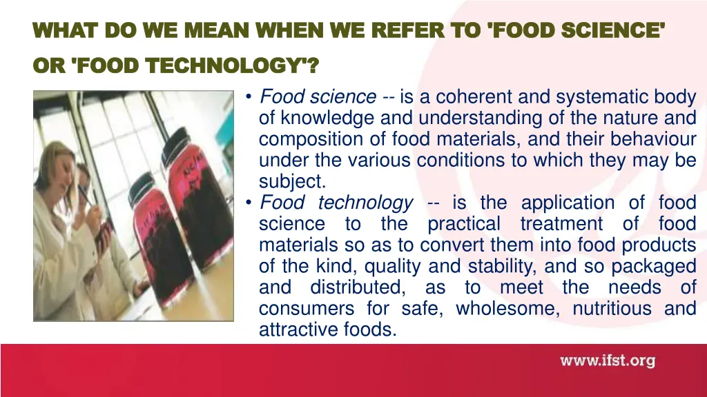 what do we mean when we refer to food science