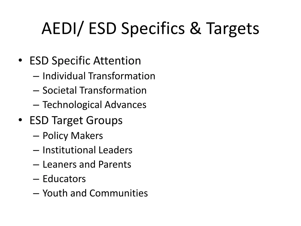 aedi esd specifics targets