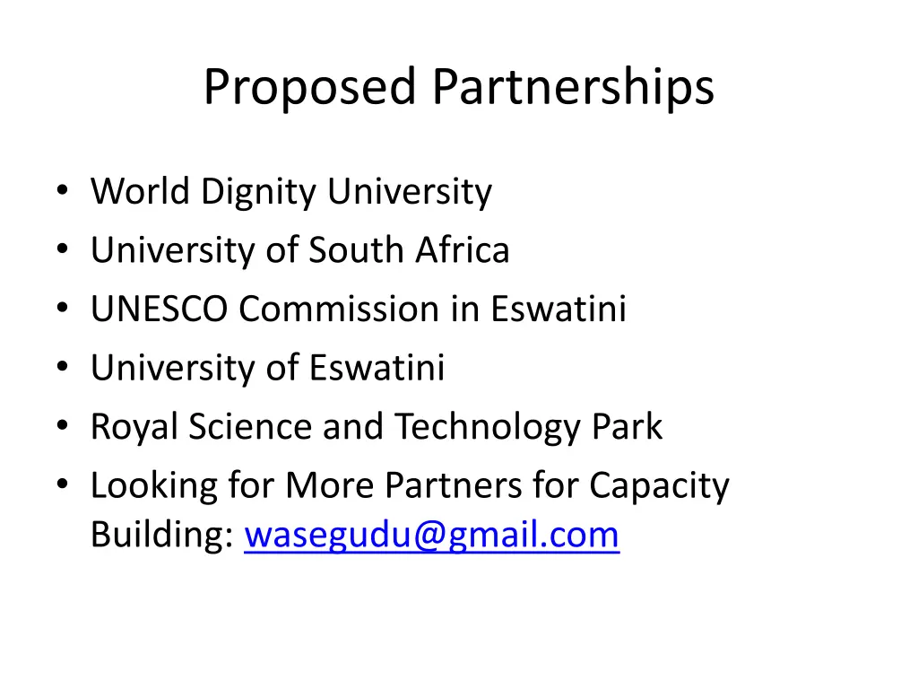 proposed partnerships