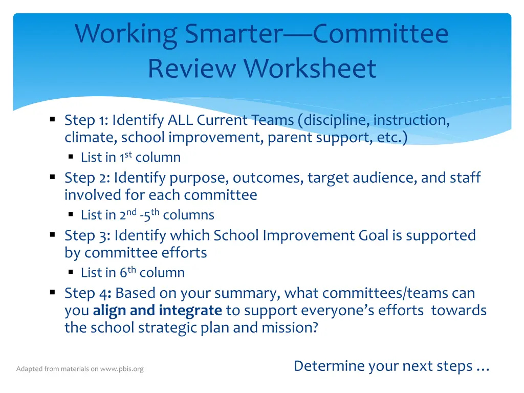 working smarter committee review worksheet 1