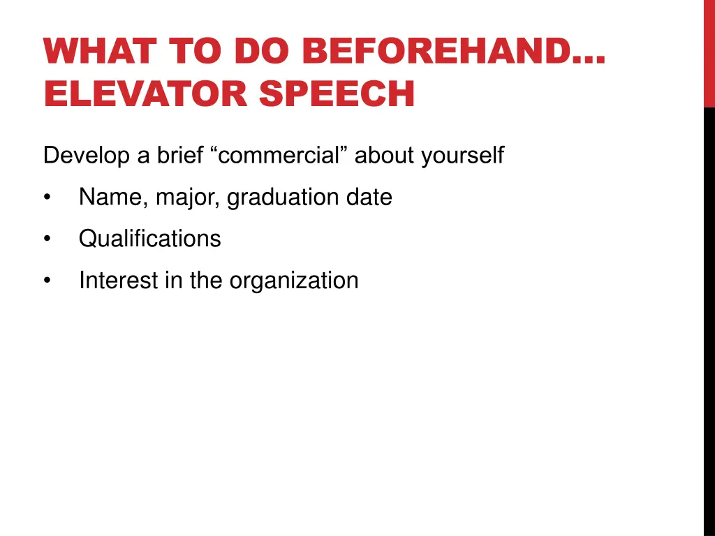 what to do beforehand elevator speech