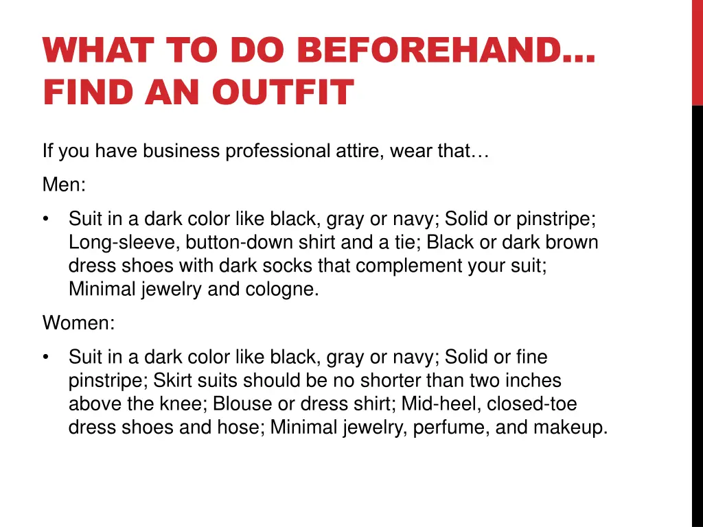 what to do beforehand find an outfit