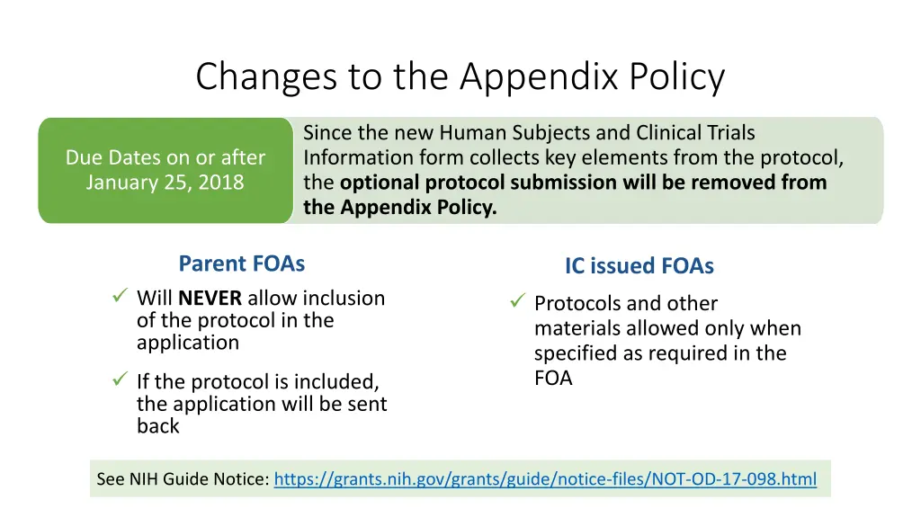 changes to the appendix policy