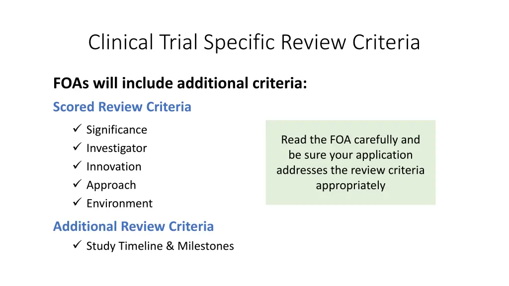 clinical trial specific review criteria