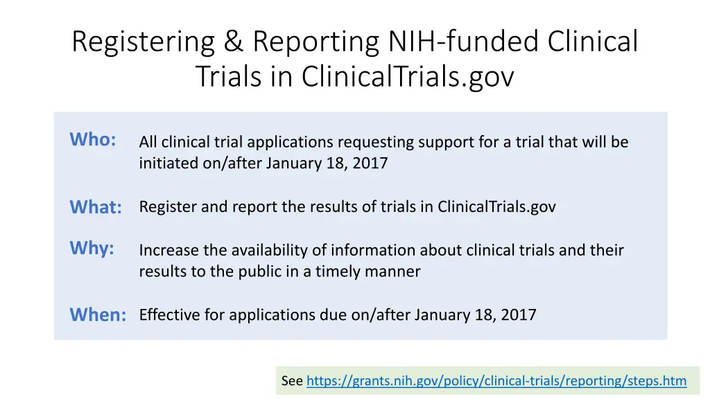 registering reporting nih funded clinical trials