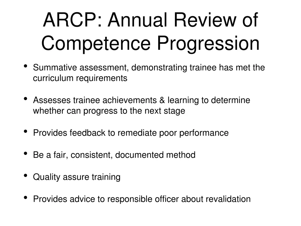 arcp annual review of competence progression