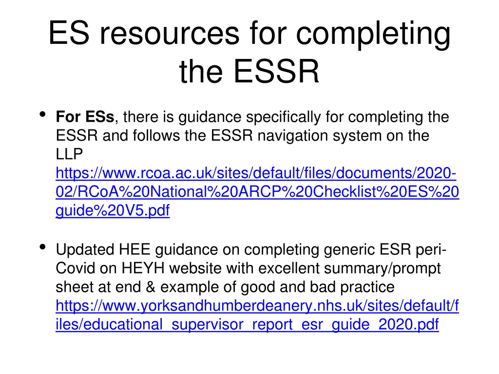 es resources for completing the essr