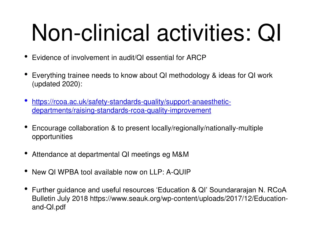 non clinical activities qi evidence