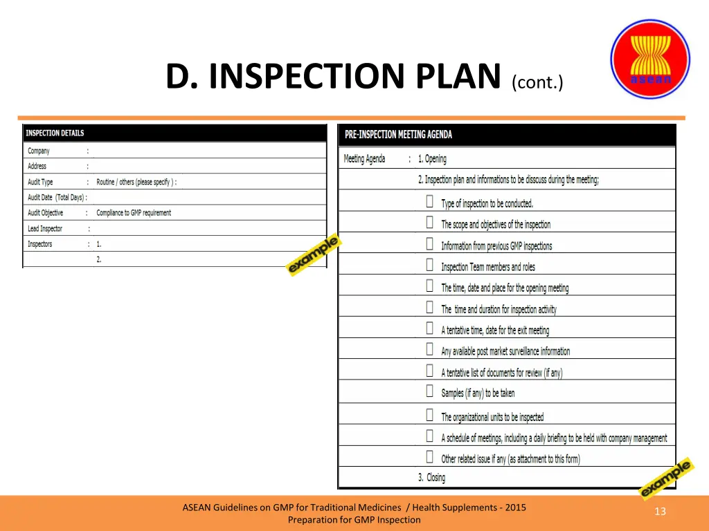 d inspection plan cont 2