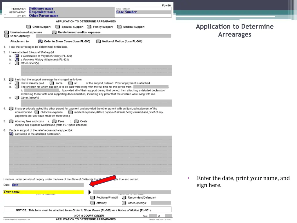 application to determine arrearages 3