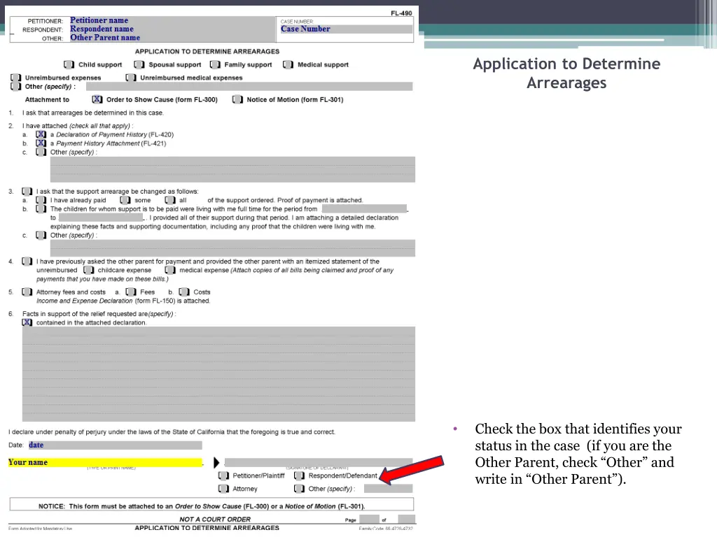 application to determine arrearages 4