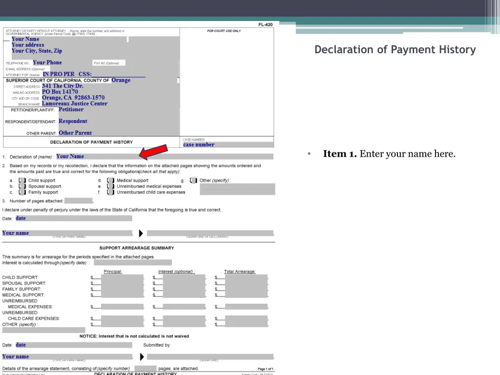 declaration of payment history