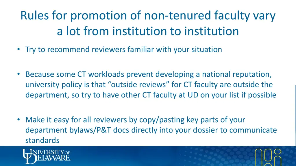 rules for promotion of non tenured faculty vary