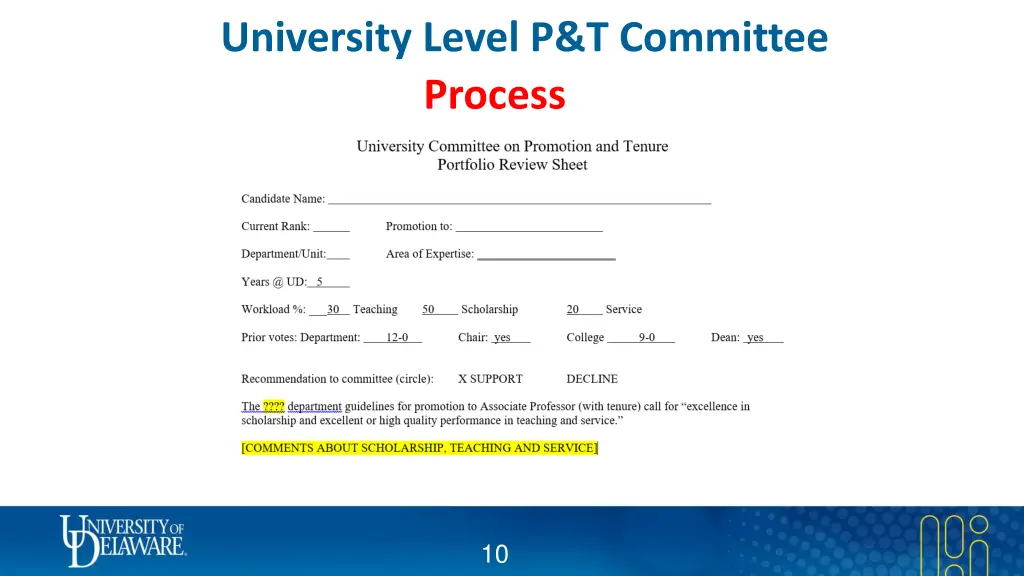 university level p t committee process