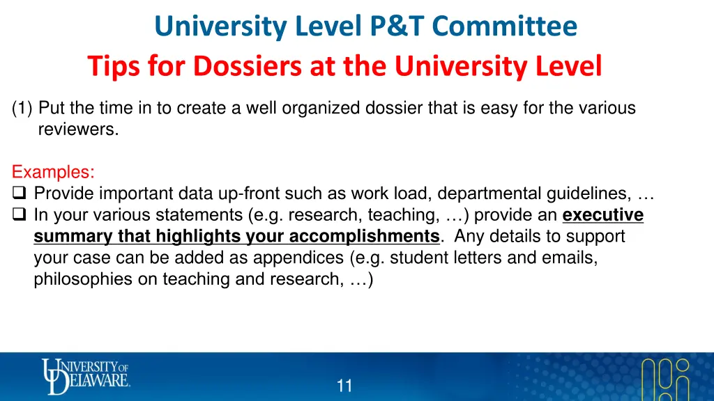 university level p t committee tips for dossiers