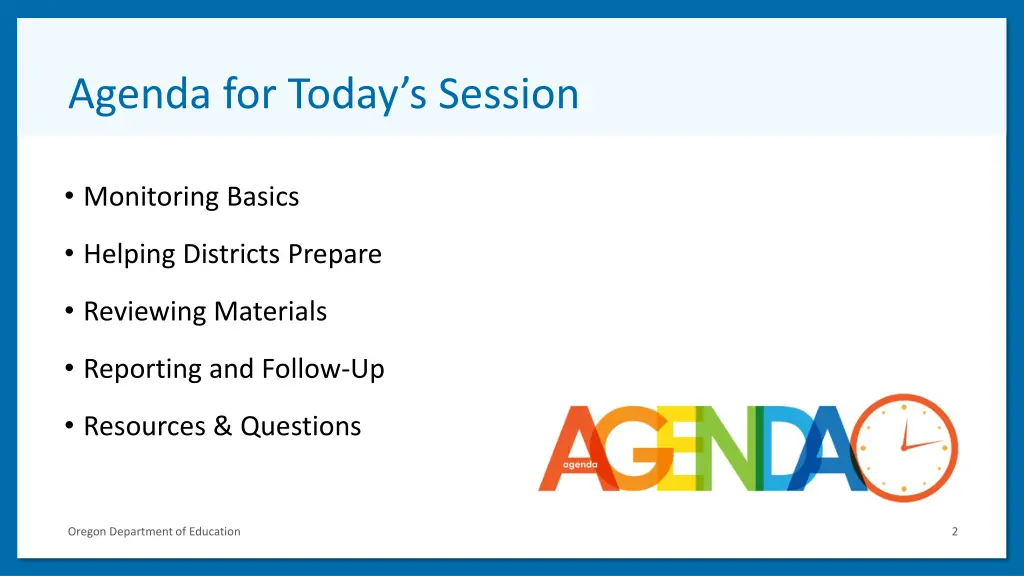 agenda for today s session