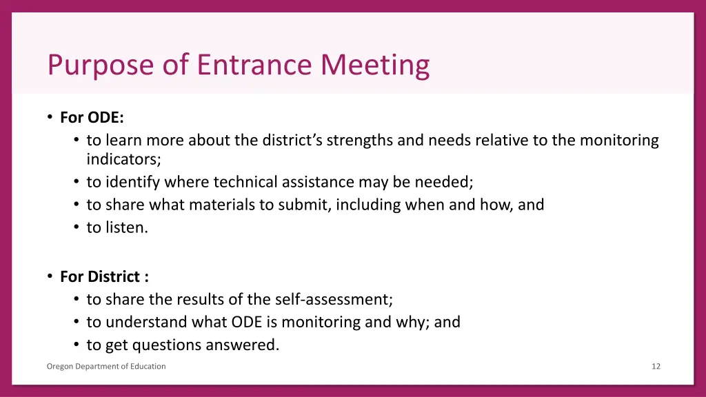 purpose of entrance meeting