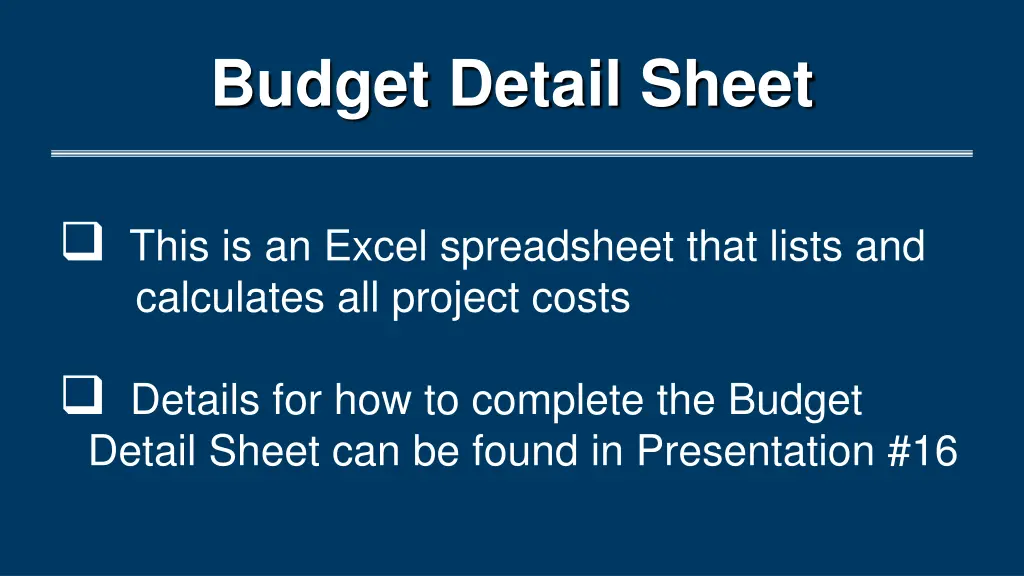 budget detail sheet