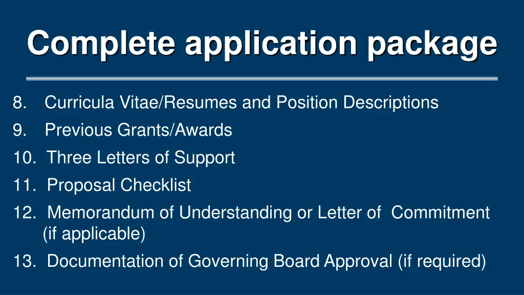 complete application package