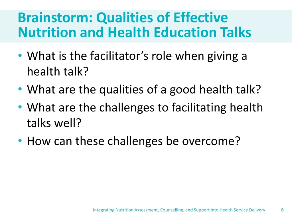 brainstorm qualities of effective nutrition