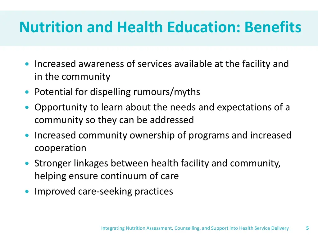 nutrition and health education benefits