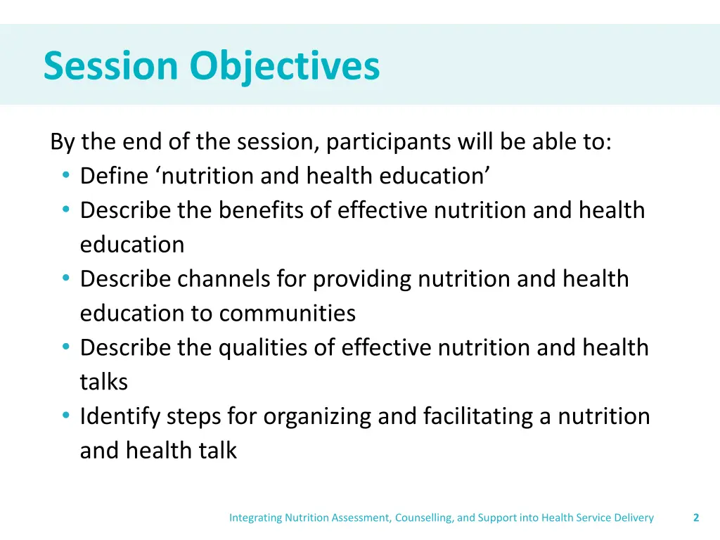 session objectives