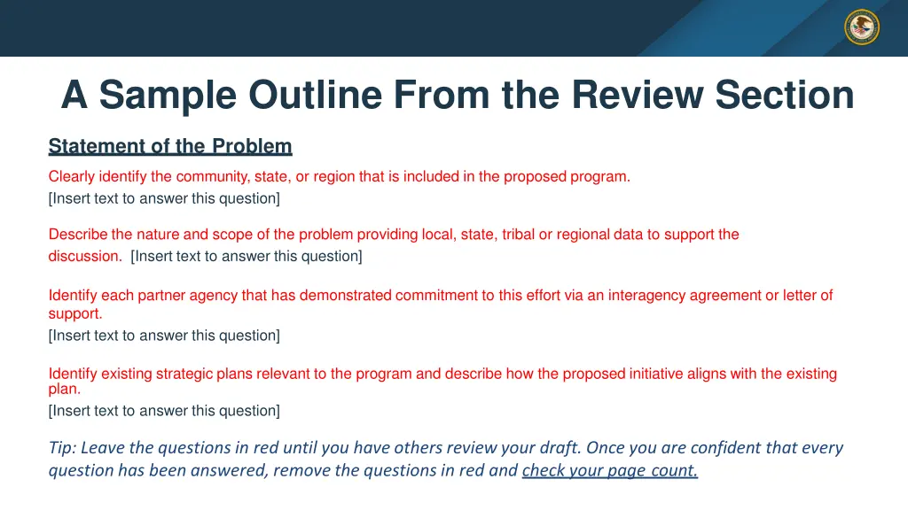 a sample outline from the review section