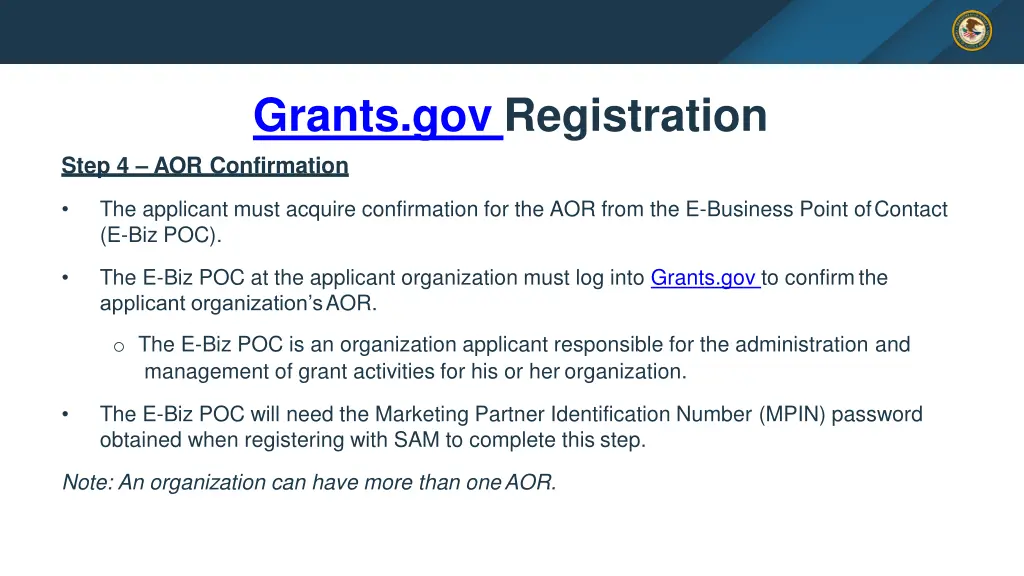 grants gov registration step 4 aor confirmation